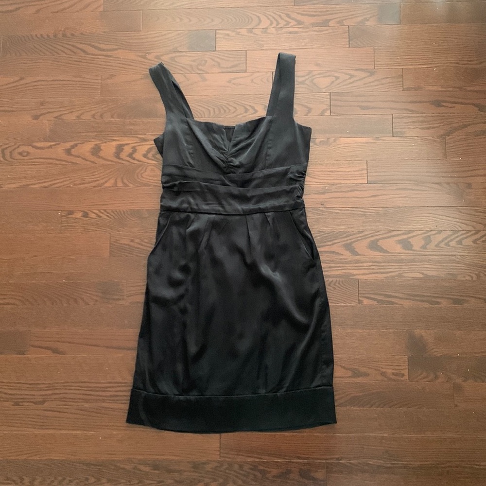 Black satin cocktail dress